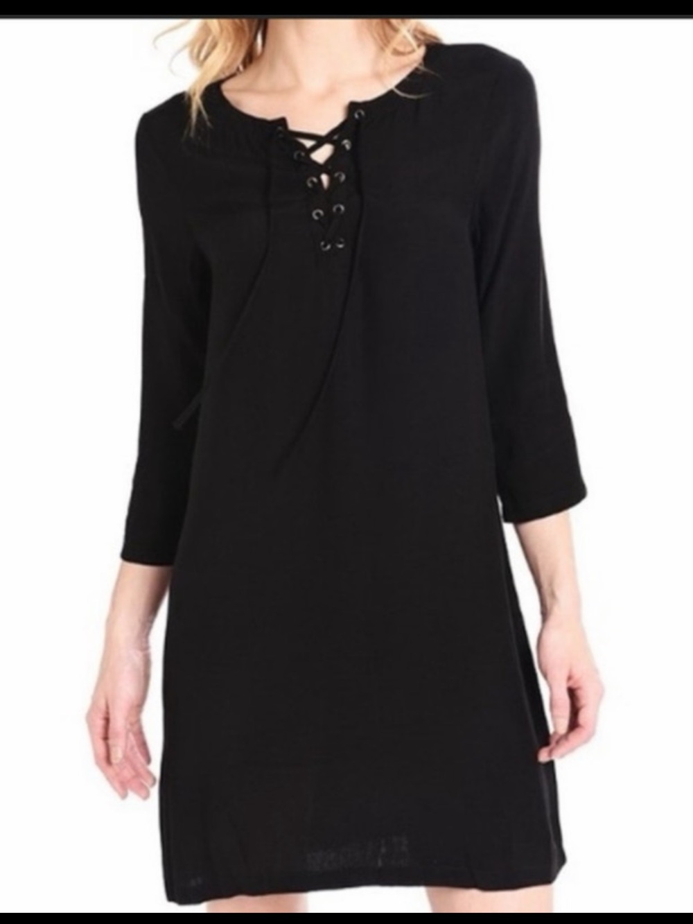 EUC A&F Black Lace-Up Shift Dress